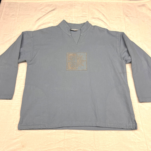 By Taylor Sweatshirt Unisex L/XL Blue Fleece Vneck Pullover Sun Boho Casual - Picture 1 of 8